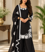 black color thread and sequnce work silk blend salwar kameez set