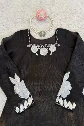 black color thread and sequnce work silk blend salwar kameez set