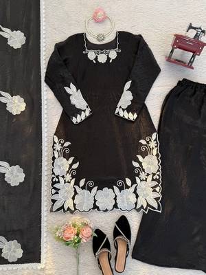 black color thread and sequnce work silk blend salwar kameez set 5
