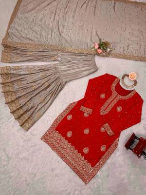 red color coding,sequnce and pearl work silk blend salwar kameez set 5