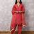 Coral silk blend chanderi hand embroidered suit set with dupatta