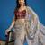 Grey tissue satin embroidered saree with unstitched blouse piece.