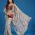 Grey tissue satin embroidered saree with unstitched blouse piece.