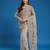 Grey tissue satin embroidered saree with unstitched blouse piece.