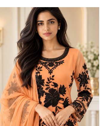 peach color thread and sequnce  faux georgette salwar kameez set 2