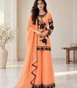 peach color thread and sequnce  faux georgette salwar kameez set
