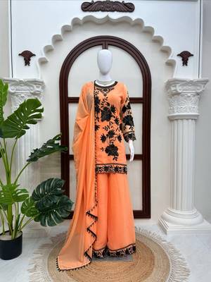 peach color thread and sequnce  faux georgette salwar kameez set 3