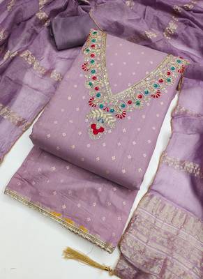 Chanderi butti embroidered unstitched suit with heavy santoon bottom and chanderi jacquard dupatta 4