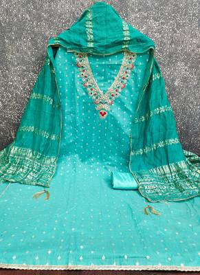 Chanderi butti embroidered unstitched suit with heavy santoon bottom and chanderi jacquard dupatta 3