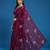 Wine tissue satin embellished saree with unstitched blouse piece.