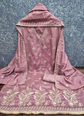 Vichitra silk embroidered unstitched suit with heavy santoon bottom and vichitra silk dupatta 3