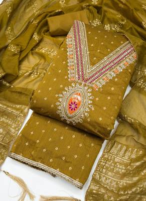 Chanderi butti embroidered unstitched suit with heavy santoon bottom and chanderi jacquard dupatta 4