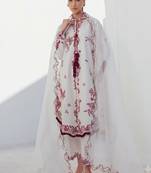 White embroidered kurti pant set with dupatta for women