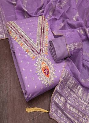 Chanderi butti embroidered unstitched suit with heavy santoon bottom and chanderi jacquard dupatta 5