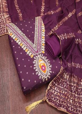 Chanderi butti embroidered unstitched suit with heavy santoon bottom and chanderi jacquard dupatta 5