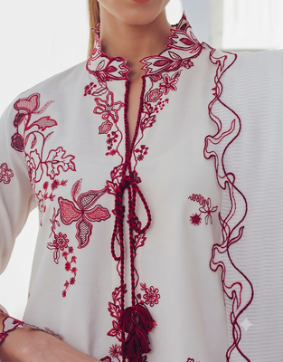 White embroidered kurti pant set with dupatta for women 2