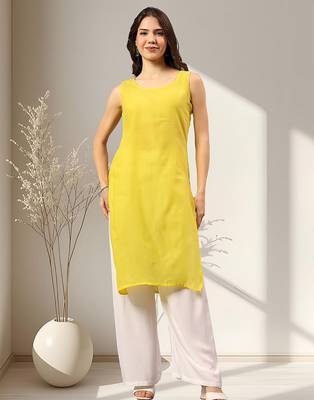 Seva chikan hand embroidered yellow georgette lucknowi chikankari kurta with inner slip 5