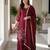 Women maroon  embroidered kurta palazzo set with dupatta