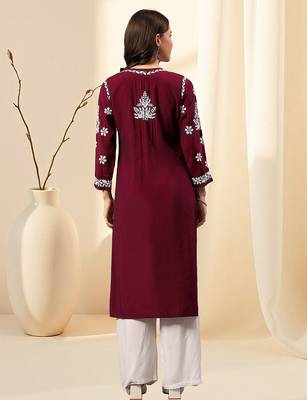 Seva chikan hand embroidered lucknowi chikankari purple muslin kurta scl4513 2