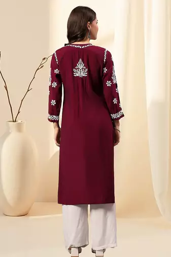 Seva chikan hand embroidered lucknowi chikankari purple muslin kurta scl4513