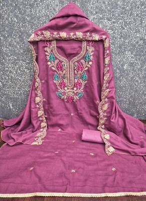 Vichitra silk embroidered unstitched suit with heavy santoon bottom and vichitra silk dupatta 3