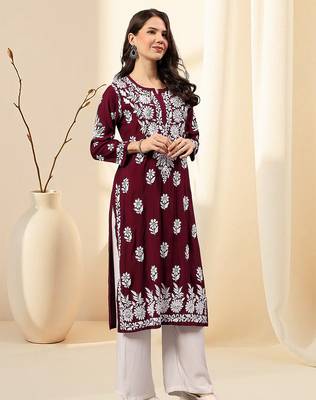 Seva chikan hand embroidered lucknowi chikankari purple muslin kurta scl4513 4