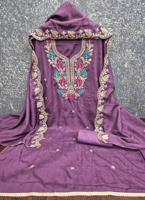 Vichitra silk embroidered unstitched suit with heavy santoon bottom and vichitra silk dupatta 3