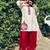 Women embroidered white & maroon cotton afghani salwar suit set with dupatta