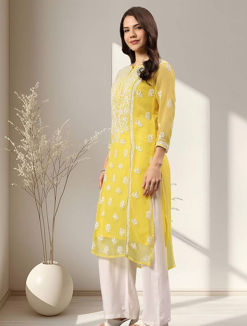 Seva chikan hand embroidered lucknowi chikankari maroon rayon kurta