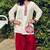 Women embroidered white & maroon cotton afghani salwar suit set with dupatta