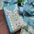 Sky blue roman silk embroidered unstitched suit with heavy santoon bottom and chanderi jacquard dupatta
