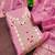 Pink roman silk embroidered unstitched suit with heavy santoon bottom and chanderi jacquard dupatta