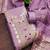 Purple roman silk embroidered unstitched suit with heavy santoon bottom and chanderi jacquard dupatta
