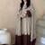 Women beige & chocolate  scallop hem embroidered kurta pant set with dupatta