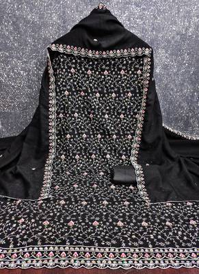Black vichitra silk embroidered unstitched suit 3