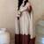 Women beige & chocolate  scallop hem embroidered kurta pant set with dupatta