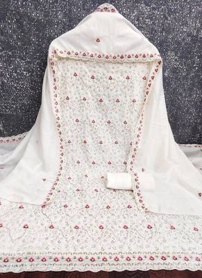 White vichitra silk embroidered unstitched suit 3