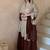 Women beige & chocolate  scallop hem embroidered kurta pant set with dupatta
