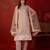 Beige silk blend woven design kurta set with dupatta.
