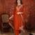 Rust silk blend embroidered kurta set with dupatta.