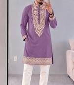 Men’s premium lavender armaani lachko kurta with heavy embroidery & sequins work with cotton pyjama