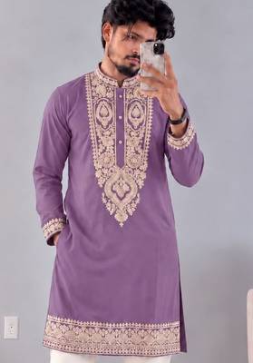 Men’s premium lavender armaani lachko kurta with heavy embroidery & sequins work with cotton pyjama 2