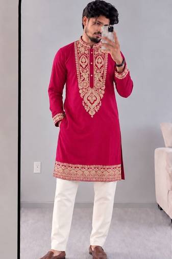 Men   s premium rani armaani lachko kurta with heavy embroidery & sequins work with cotton pyjama