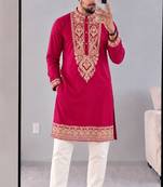 Men’s premium rani armaani lachko kurta with heavy embroidery & sequins work with cotton pyjama