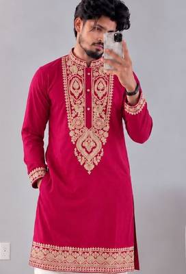 Men’s premium rani armaani lachko kurta with heavy embroidery & sequins work with cotton pyjama 2