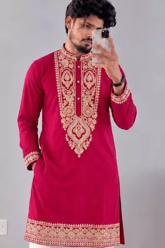Men   s premium rani armaani lachko kurta with heavy embroidery & sequins work with cotton pyjama