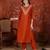 Rust silk blend embroidered kurta set with dupatta.
