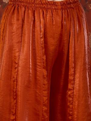 Rust tissue satin embroidered kurta sharara set. 5