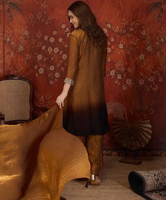 Brown tissue satin embroidered anarkali kurta sharara set With dupatta. 5