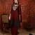 Maroon tissue satin embroidered anarkali kurta sharara set with dupatta.